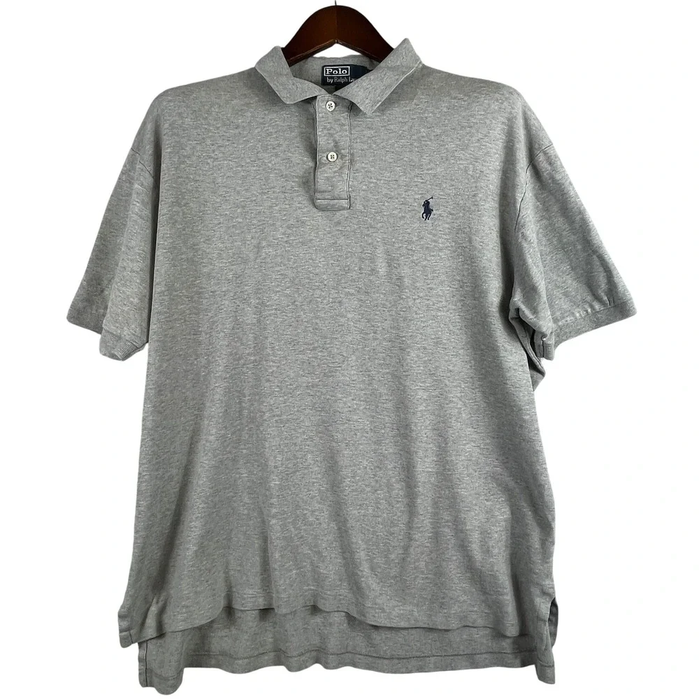 Polo Ralph Lauren Mens XL Gray Classic Fit Cotton Polo Shirt Blue Pony Golf